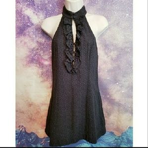Free People Choker Halter Ruffle Black Shift Dress